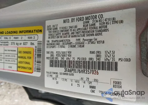 2017 Ford Fusion Hybrid Se from USA, damaged, VIN 3FA6P0LU6HR357026